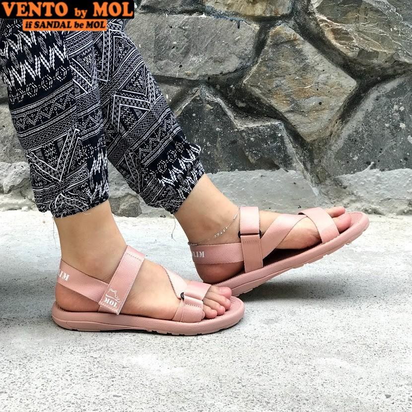 Giày sandal unisex nam nữ quai chéo vải dù đế mõng Slim có quai hậu cố định hiệu MOL mang đi học du lịch MS1166P