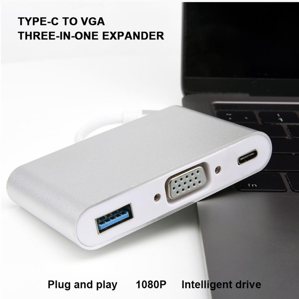 Universal USB Type-C to VGA Charging HUB Adapter Converter for Laptop