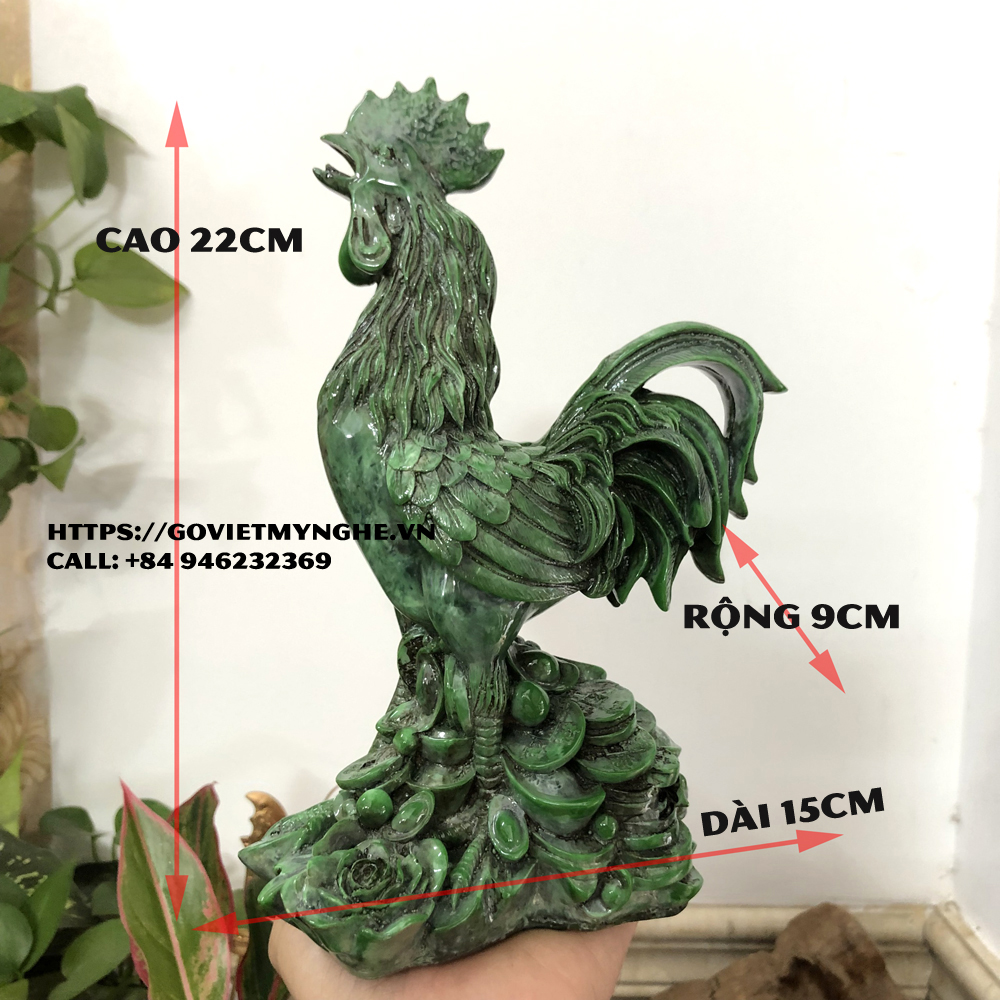 Tượng đá con gà trang trí phong thủy bàn làm việc gà trang trí phong thủy nhà cửa - Xanh lục bích