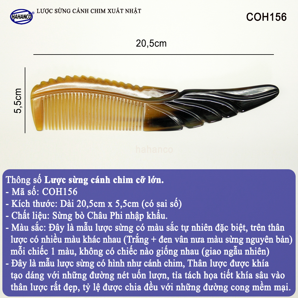 Lược sừng thân cánh chim COH156 - Mẫu cao cấp màu sắc đẹp - Chăm sóc tóc