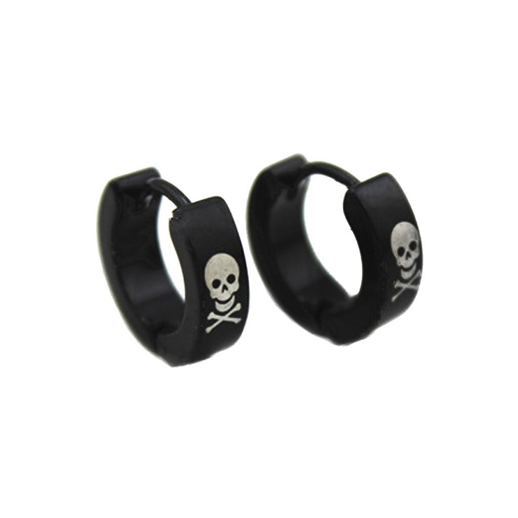2-7pack Fashion Black Men Stainless Steel Punk Skull Pattern Ear Clip Stud