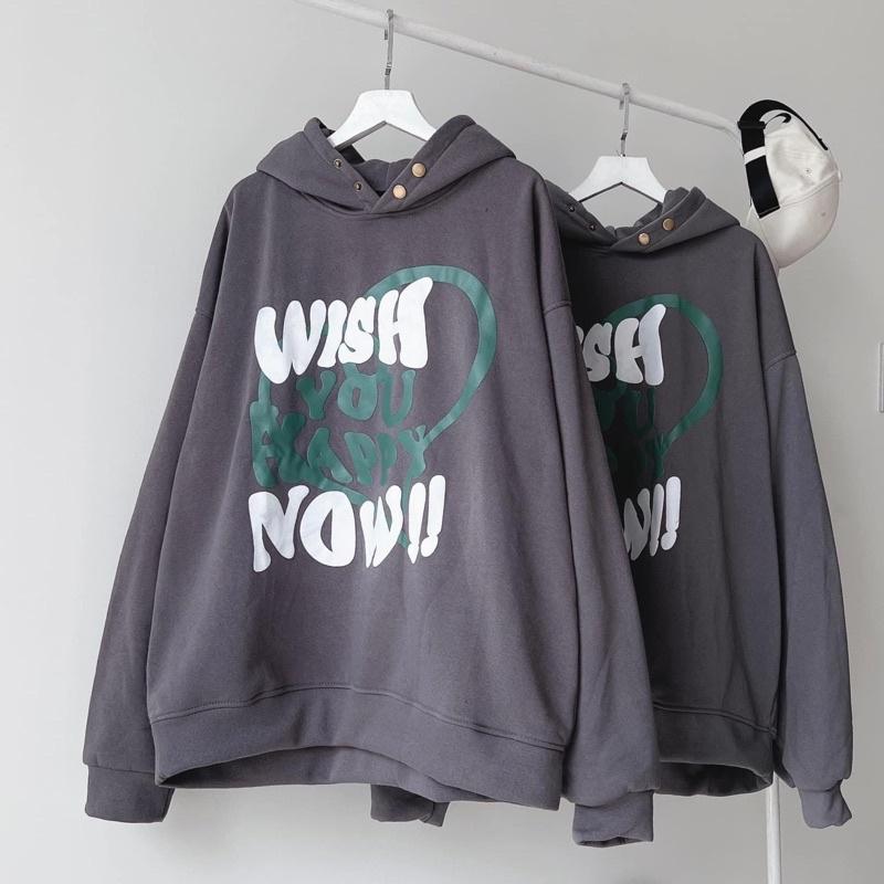 Áo Khoác Hoodie Nỉ Bông Unisex WISH màu XÁM Nam nữ unisex/Áo hoodie có mũ form rộng Jaystoree