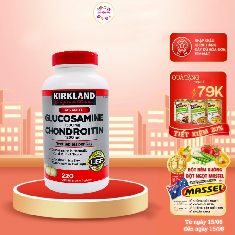 Glucosamine 1500mg Chondroitin 1200mg Kirkland Signature Mỹ- Giảm các triệu chứng đau nhức xương khớp hiệu quả - QuaTangMe Extaste