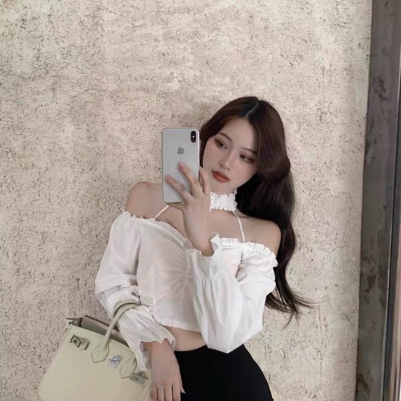 Áo sơmi croptop mix choker cá tính mẫu 2021