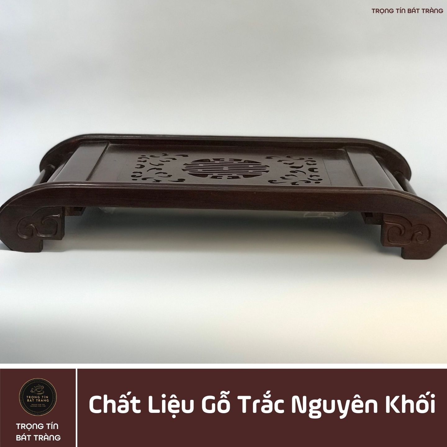 Khay Trà Gỗ Trắc Hình Chữ Nhật Kích Thước 47*26*7 cm KT 91