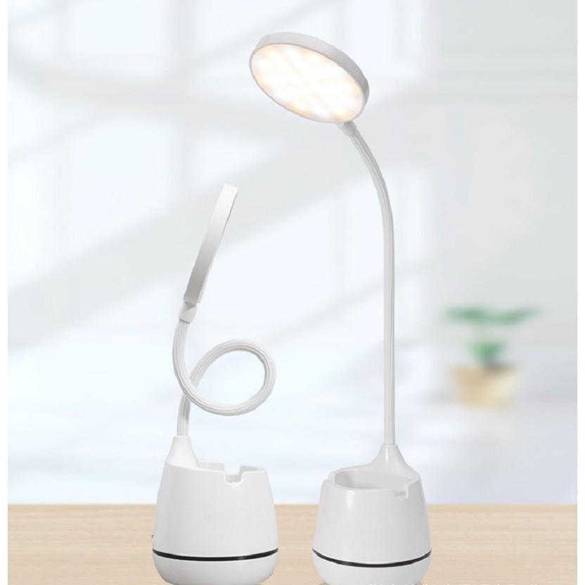 Đèn Led Để Bàn Có Kệ Đựng Bút Và Giá Đỡ Điện Thoại Nút Cảm ứng Dùng Pin Sạc