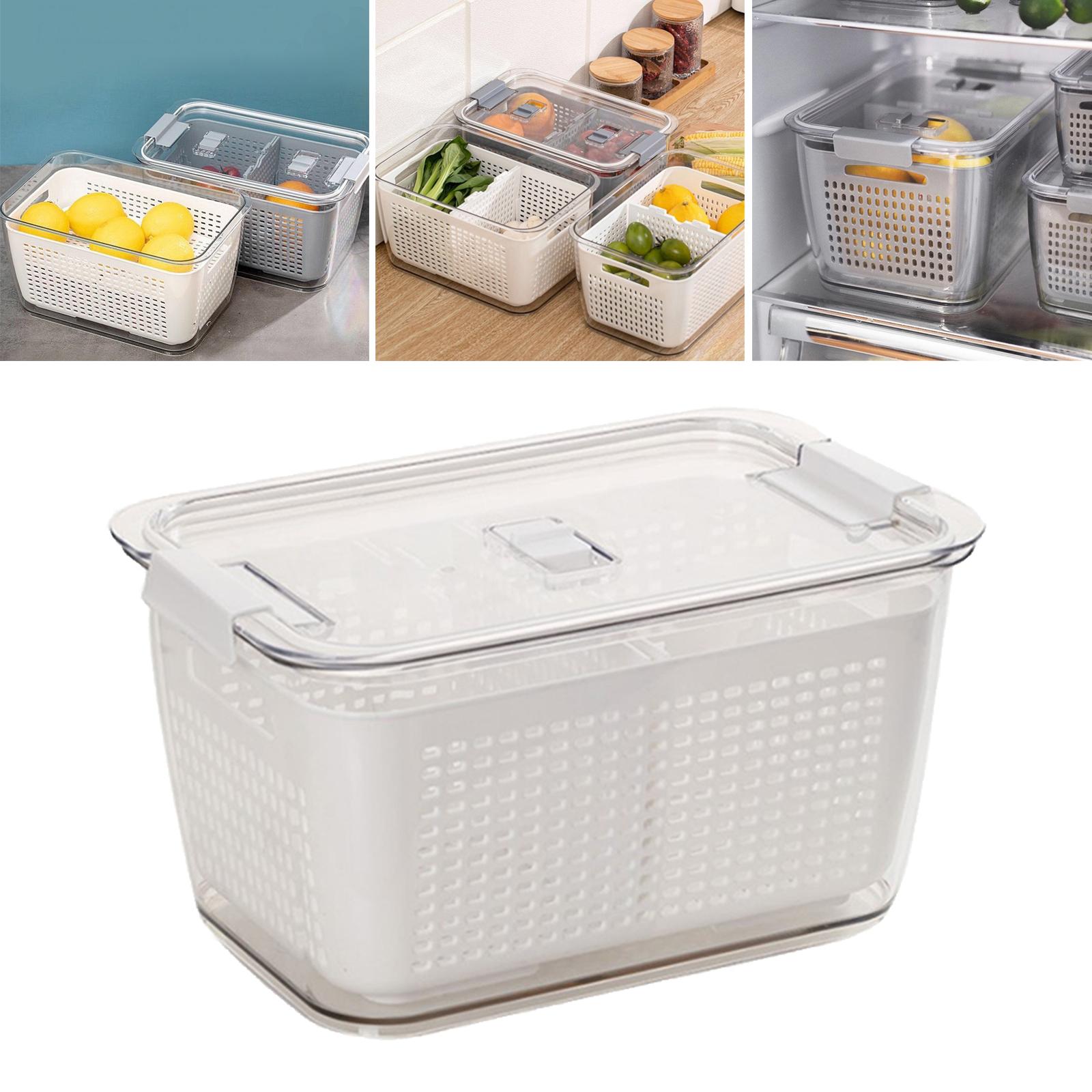 3xProfessional 3-in-1 Drain Basket Vegetable Fruit Partitions Storage Box White
