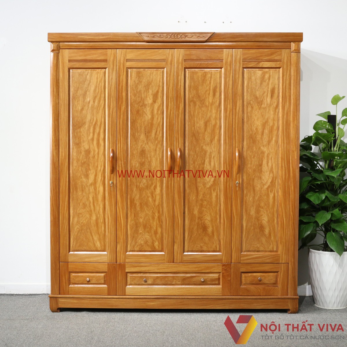Tủ Quần Áo Gỗ Đinh Hương 4 Cánh Hiện Đại Bền Đẹp