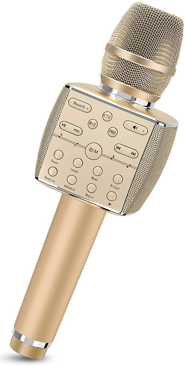 Micro Karaoke không dây Bluetooth Chuyên nghiệp Mic Chuyên nghiệp Máy hát di động cho điện thoại Bluetooth/TV/loa nhà KTV Màu sắc: Vàng