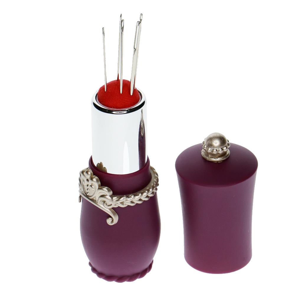 Lipstick Shaped Needles Pin Cushion Holder with 5pcs Sewing Needles