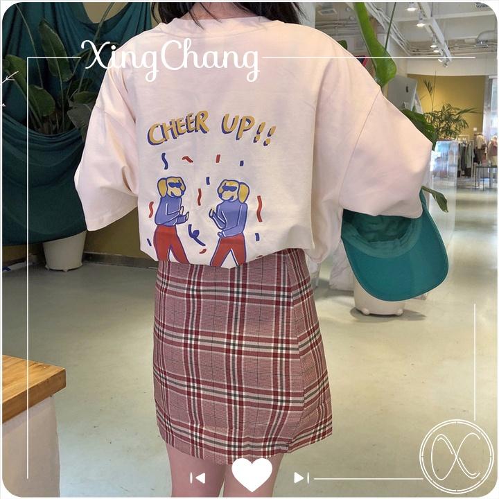 Áo form rộng nữ tay lỡ, Áo phông kiểu Hàn Quốc chất mịn đẹp in Cheer Up mã T.L213