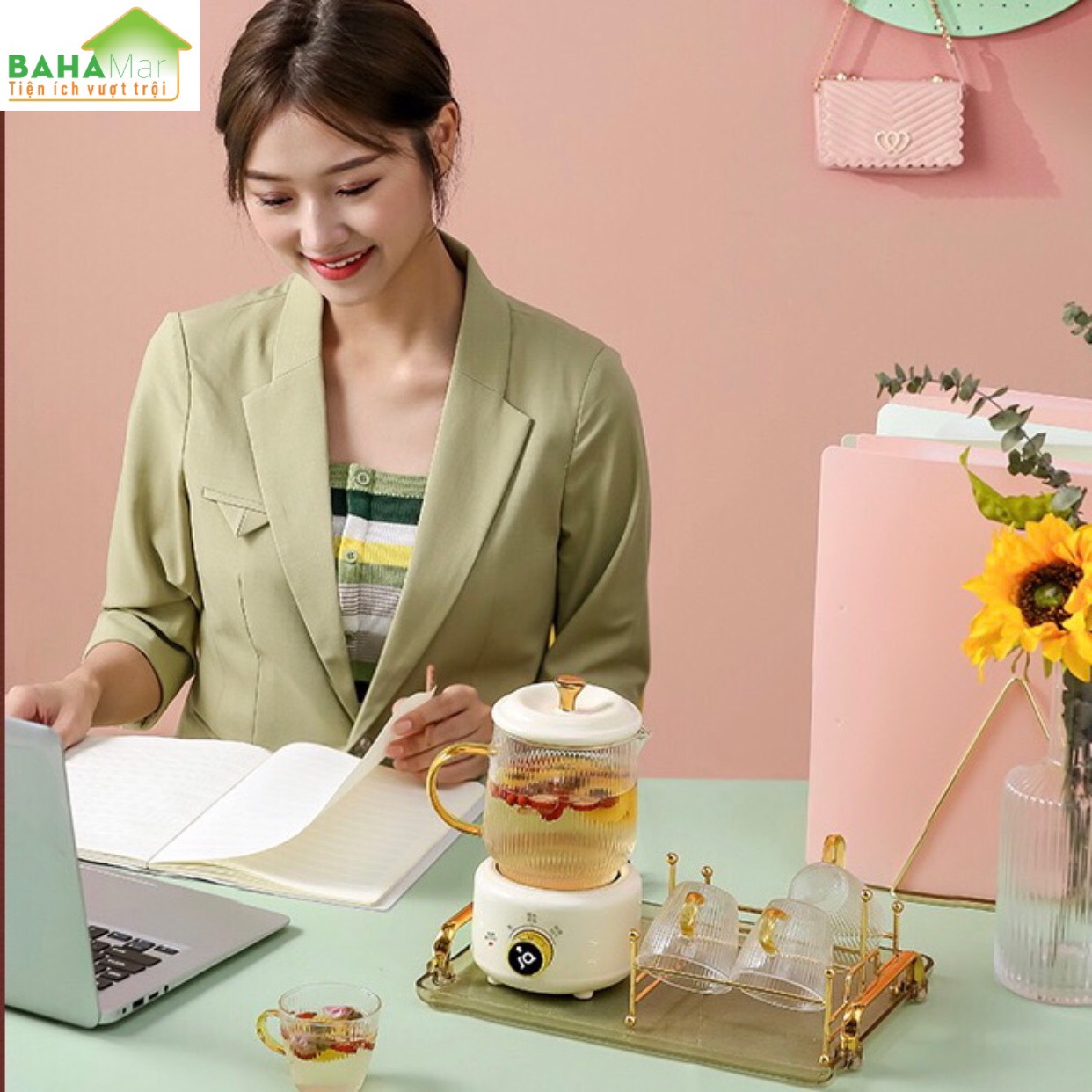 BỘ ẤM PHA TRÀ ĐIỆN CÁCH NHIỆT "BAHAMAR" dùng pha cafe, trà hoa, trà dưỡng nhan… rất nhanh gọn