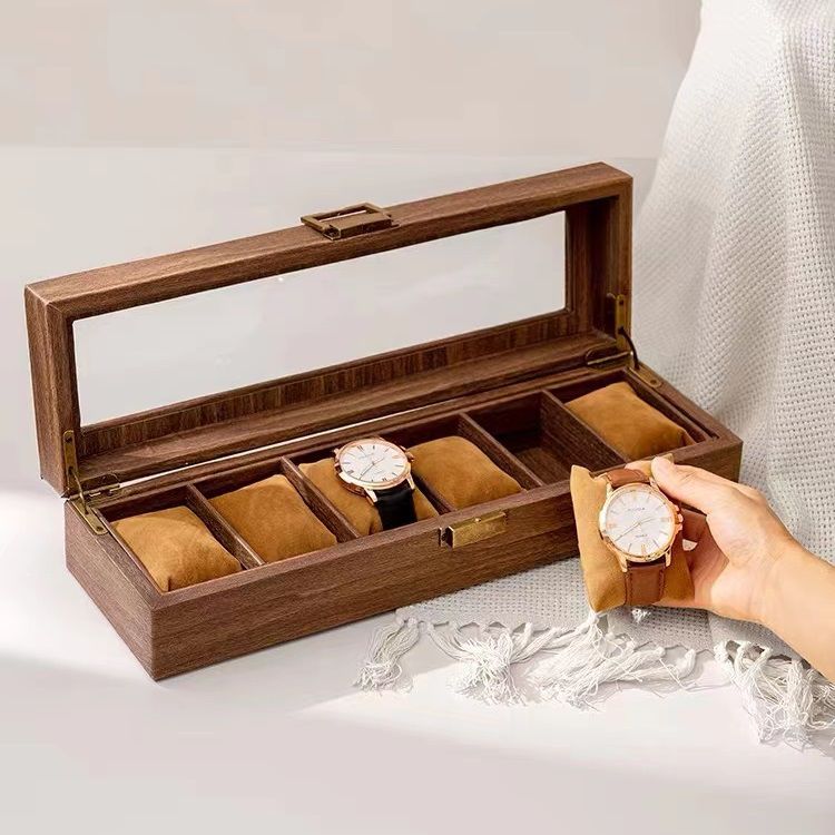 (Mẫu mới) Hộp đựng đồng hồ, hộp trưng bày đồng hồ nhiều ngăn bằng gỗ nâu, lót nỉ