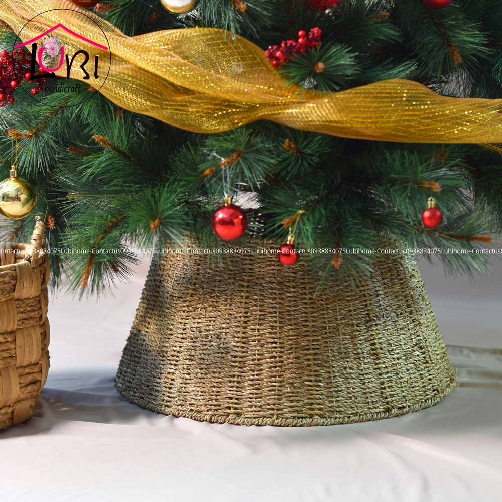 Lubihandicraft - Phụ kiện Hàng rào/ Đế trang trí cây thông Noel hình tròn đan cói - mộc mạc, tinh tế