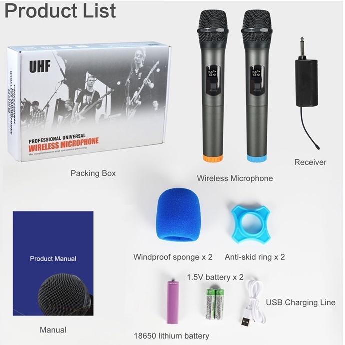 Bộ Micro Không Dây UHF Không Dây Cầm Tay Có Thể Sạc Lại Dùng Để Hát Karaoke Tiệc Tùng