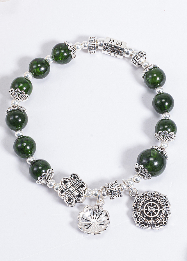 Vòng Tay Phong Thủy Nữ Đá Diopside Phối Charm Hoa Vintage  Mệnh Mộc, Hỏa Ngọc Quý Gemstones