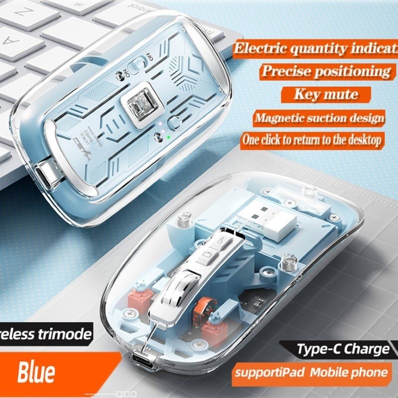 Chuột Không Dây trong suốt M133 Bluetooth 5.0 / 3.0 / USB 2.4G - chống ồn - Pin sạc TypeC - kết nối đa thiết bị hàng nhập khẩu