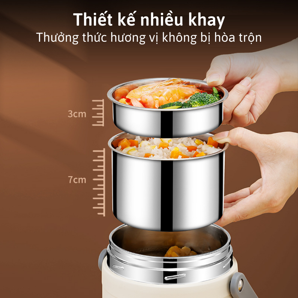 Hộp cơm giữ nhiệt cắm điện dung tích 1.6L CTFAST-A09 : Hộp cơm văn phòng 3 ngăn,  chất liệu inox 304 an toàn, sạc USB làm nóng nhiệt độ ổn định 65 độ C tiện dụng, tặng kèm phụ kiện - Hàng loại 1