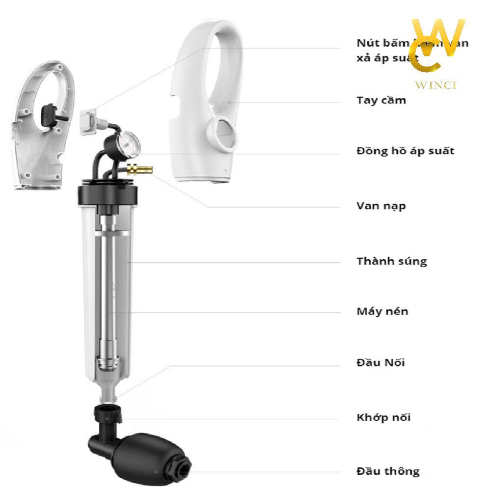 Ống thông tắc bồn cầu, chậu rửa chén, bồn rửa mặt khí nén Winci, đầy đủ phụ kiện, WIN-SUMO, Hàng chính Hãng