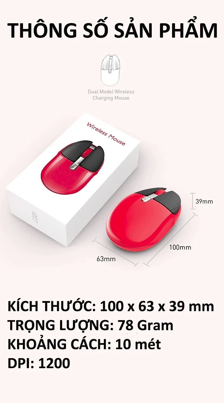 CHUỘT KHÔNG DÂY M106 KẾT NỐI BẰNG BLUETOOTH VÀ CHIP 2.4G SIÊU TIẾT KIỆM PIN, MÀU SẮC CÁ TÍNH, THIẾT KẾ NHỎ GỌN