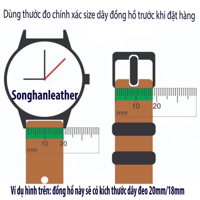 Dây da đồng hồ Kỳ Đà, Dây Đồng Hồ Handmade May Tay Thủ Công Phối Chỉ Trắng SH044