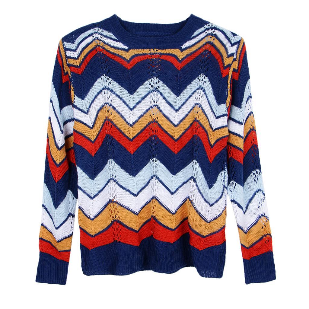 Women's Round Neck Striped Pullover Top Knitted Casual Thin Sweater Coat
