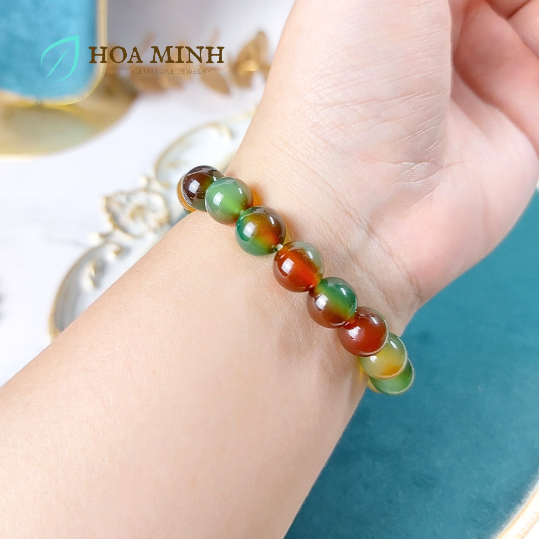 Vòng tay phong thủy đá Mã Não tứ quý trơn size hạt 10 li