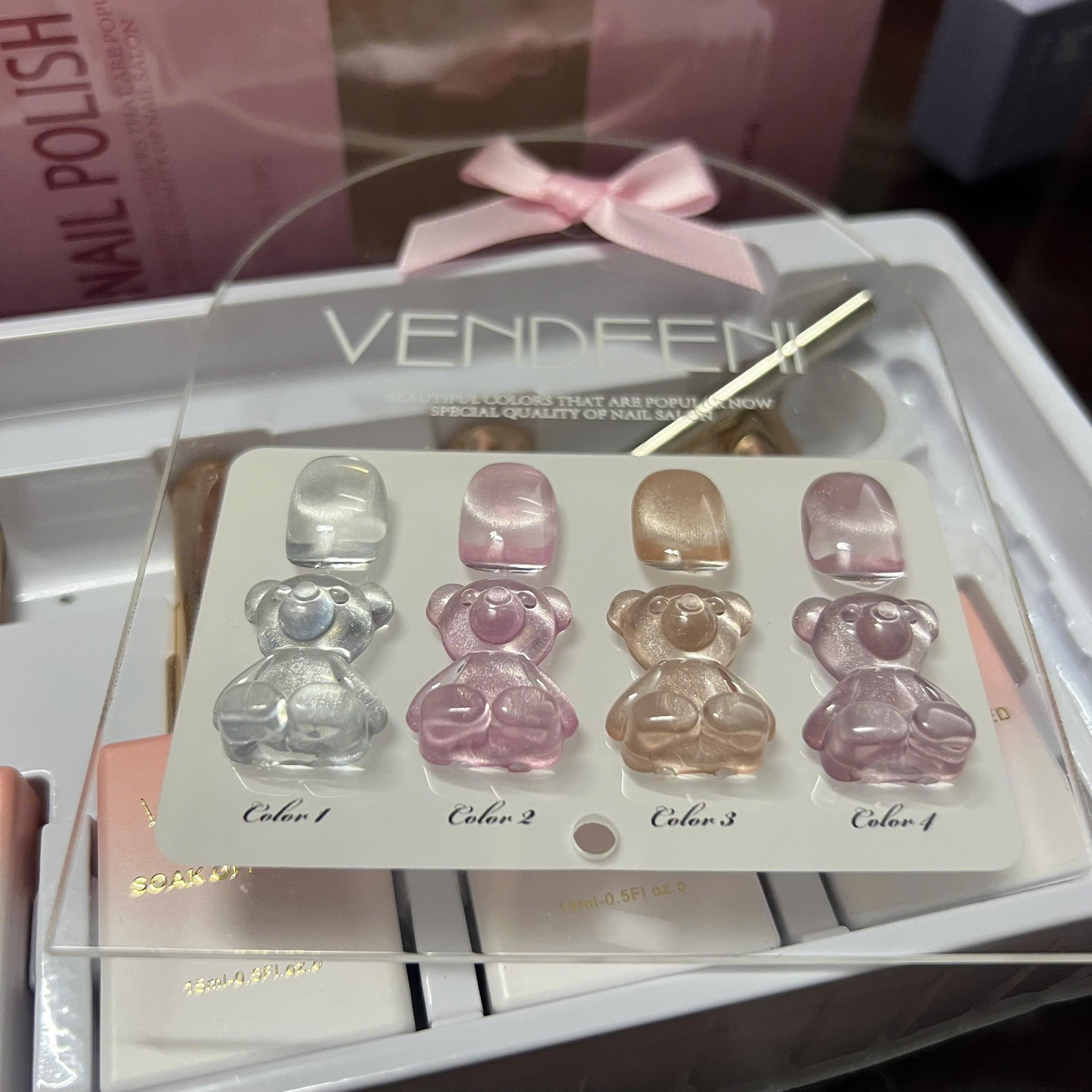Set Sơn Mắt Mèo Ánh Trăng VENDEENI 4 Màu Hồng (Bảng Gấu) Làm Nail Siêu Sáng, Gel Đặc Chuẩn Màu Bền Bóng Sêu Mịn Nữ Women