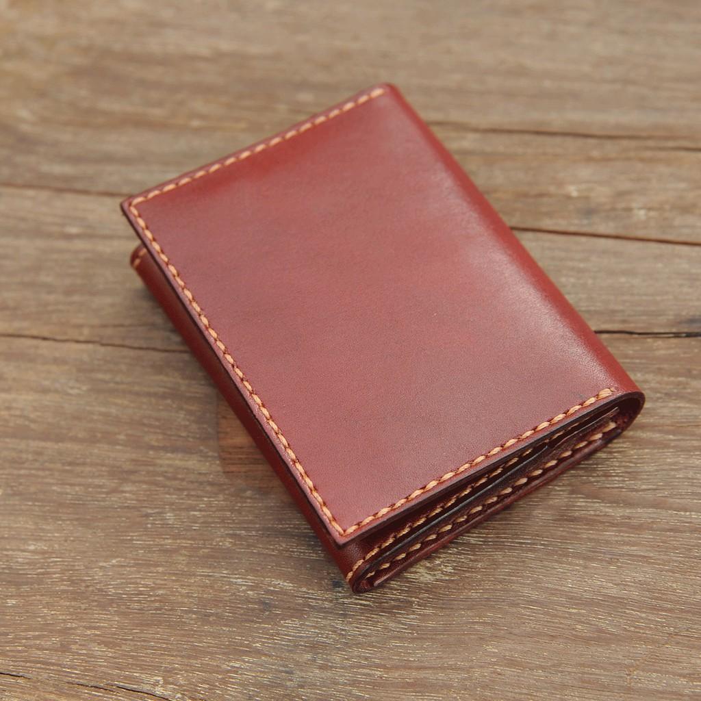 Ví nữ mini màu đỏ đô - Đồ da handmade - DT640