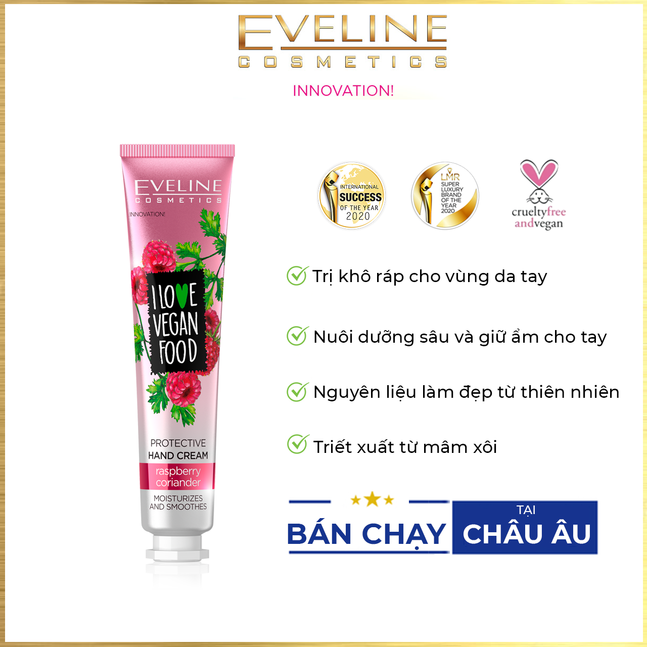 Kem dưỡng da tay I Love Vegan Food hương mâm xôi Eveline - Tuýp 50ml