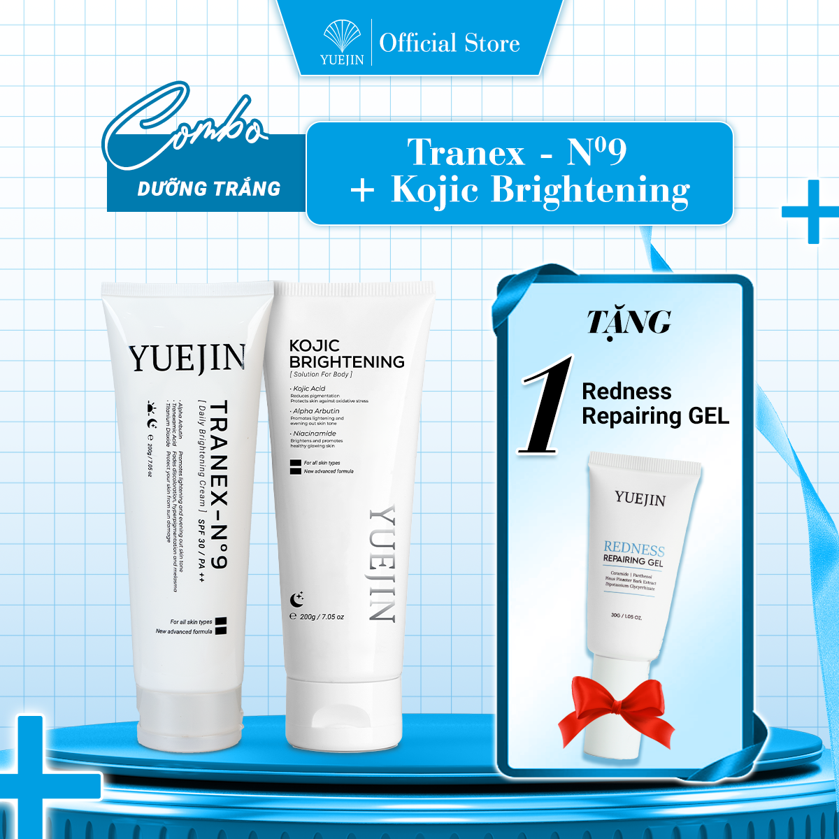 Combo dưỡng trắng da Yuejin Kem dưỡng trắng da Body Tranex-NO9 + Kem Ủ Trắng Da Kojic Brightening