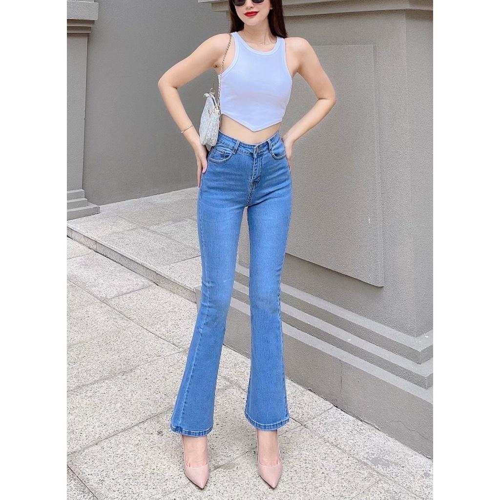 Quần Jeans Nữ Màu Xanh Nhạt Co Giãn Siêu Tôn Dáng