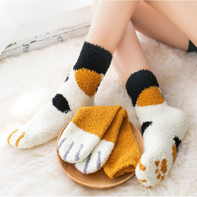 Combo 6 Đôi Tất Vớ Chân Nữ Len Bông Chân Mèo Cổ Cao Ấm Áp Không Lo Mùa Đông Lạnh Giá TN123