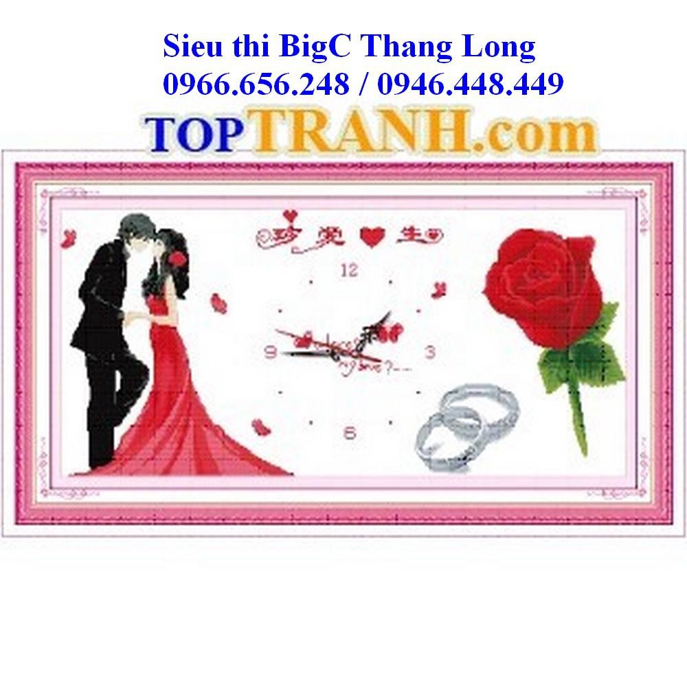 Tranh thêu chữ thập đồng hồ cô dâu chú rể 8194 tranh đám cưới, chưa thêu