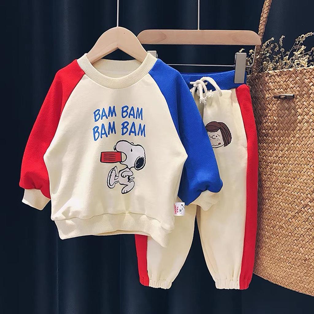 Bộ quần áo dài tay cho bé ROSY KIDS, Bộ Bam Bam thu đông chất nỉ Da Cá cao cấp in hình cực xinh cho bé từ 6-28kg