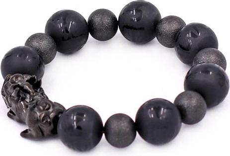 Vòng chuỗi thạch anh đen phật chú mờ 16 ly tỳ hưu inox đen VCTADPCMNSBETHE16 - Chuỗi tay đá phong thủy