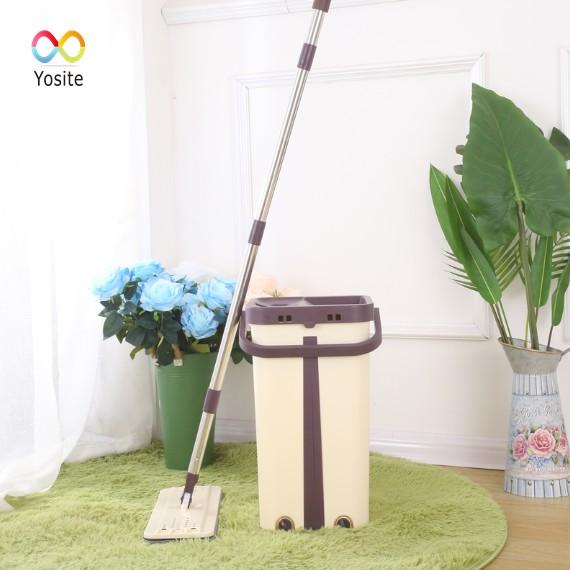 Bộ Cây Lau Nhà 360độ Bàn Chổi Phẳng Dẹt Kèm Thùng Vắt 2 Ngăn Tiện Lợi