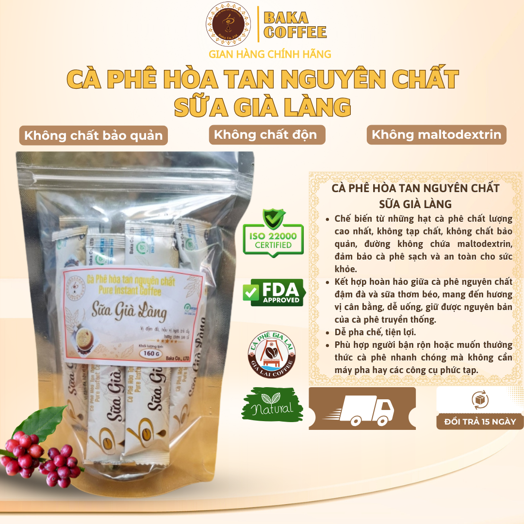 Cà Phê Hòa Tan Nguyên Chất SỮA GIÀ LÀNG - Bì Zip 10 gói