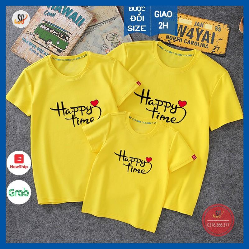 Áo gia đình HAPPY TIME - ĐỦ SIZE màu vàng GD315VD