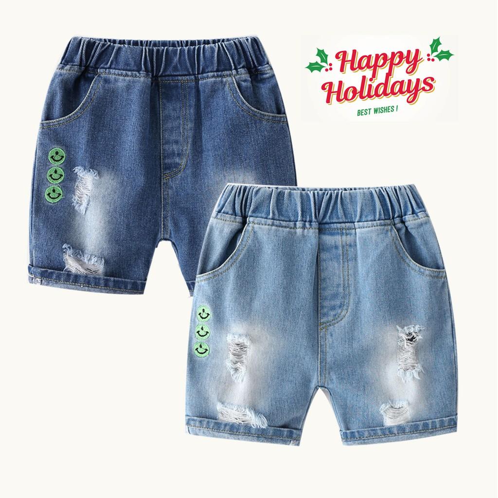 Quần Jeans Cho Bé WELLKIDS Quần Short Cho Bé Họa Tiết Phối Rách Chất Bò Mềm 029