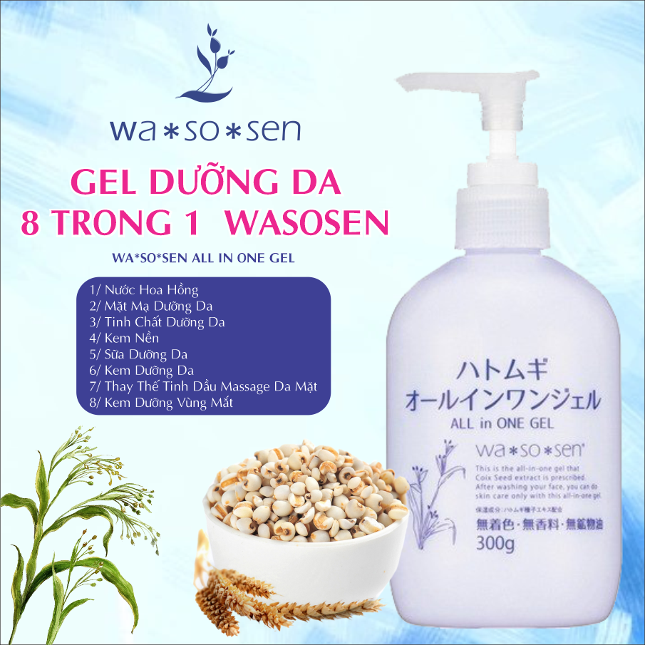 Gel Dưỡng Da 8 Trong 1 Chiết Xuất Hạt Ý Dĩ Wasosen All In One Gel 300g