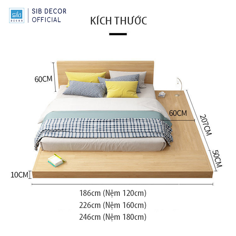 Giường Bệt Tatami Thấp Kiểu Nhật, Nệm Nằm Bên Trái Thương Hiệu SIB Decor GN24