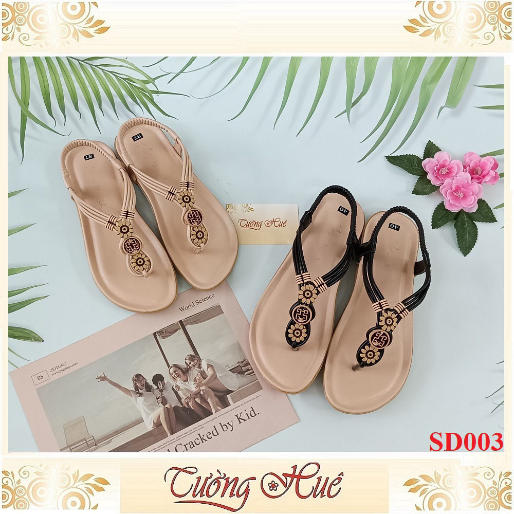 [Ảnh Thật 100%] Sandal Nữ Xỏ Ngón Đế Bệt Quai Hình Hoa - SD003