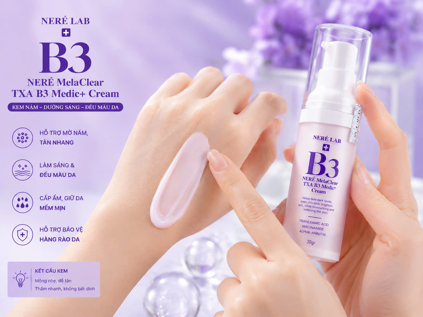 Kem dưỡng mờ nám Neré Lab B3 Cream 30g - Hỗ trợ mờ thâm nám, tàn nhang, làm sáng da