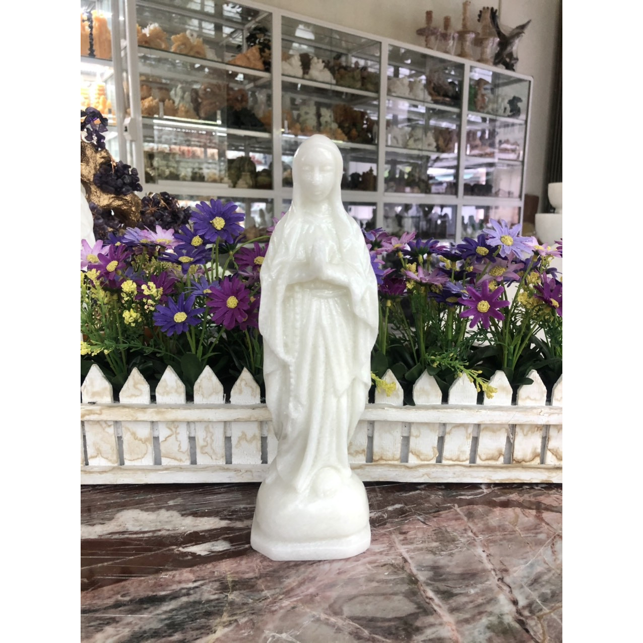 Tượng Công Giáo Đức Mẹ Maria đá cẩm thạch trắng - Cao 25 cm