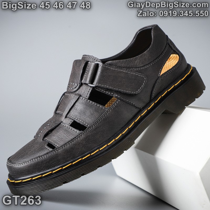 Giày xăng đan da thật đế kếp, giày tây quai dán cỡ lớn 45 46 47 48 cho nam chân to. Big size leather shoes for wide feet