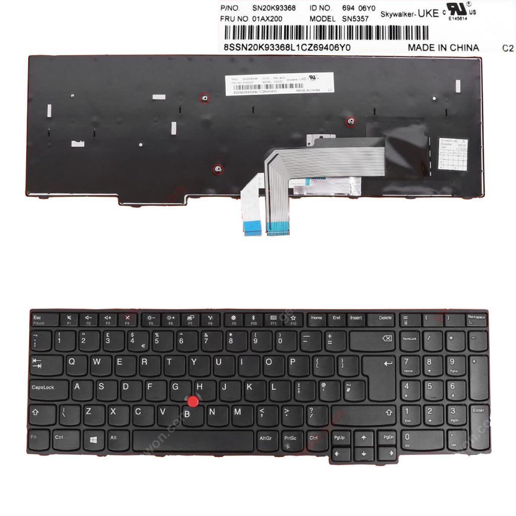 For Lenovo ThinkPad E570 E575 E570C Keyboard UK Layout Framed