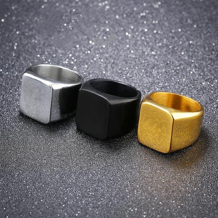 Nhẫn nam titan thép không gỉ inox cao cấp thời trang mặt trơn vuông to trangsucpt màu