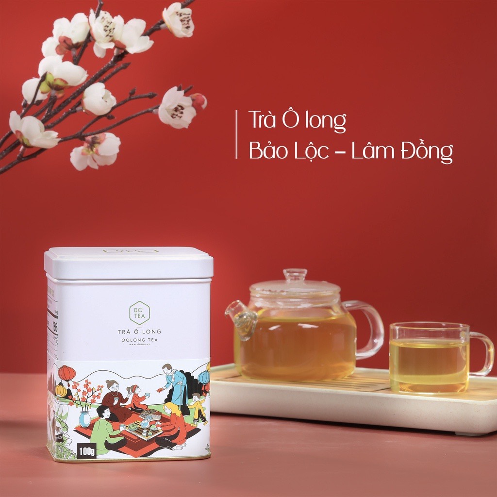 Trà ô long làm quà tặng, trà biếu, lon thiếc 100gam Dotea, trà oolong cao cấp thơm nhẹ, ngọt thanh