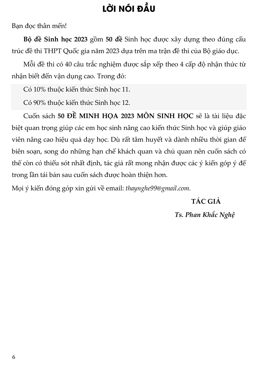 50 Đề Minh Họa 2023 Môn Sinh Học + Tặng Phiếu Trắc Nghiệm 40 Câu _MOON